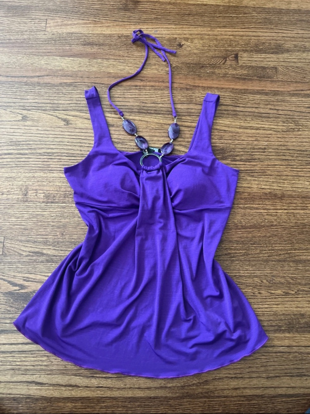 BCX Purple Halter-Style Tank Top with Decorative Ring